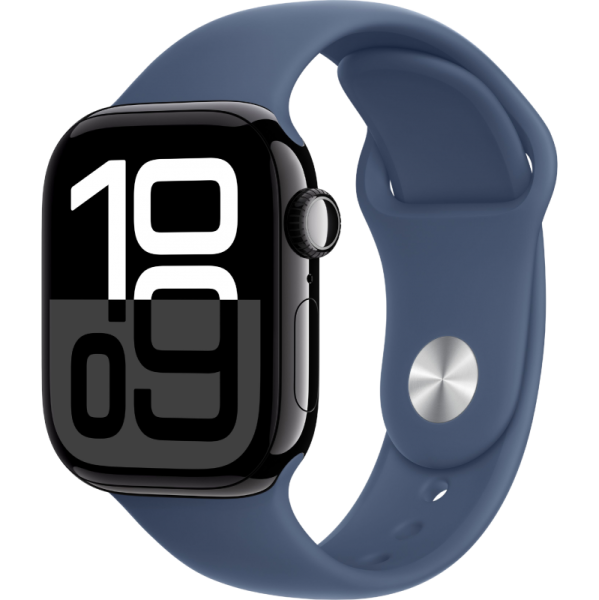 Apple Watch Series 10 46mm Aluminum Jet Black Case Denim Sport Band M/L