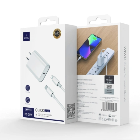 Блок WIWU USB-C 20Вт + Кабель USB-C - Lightning White