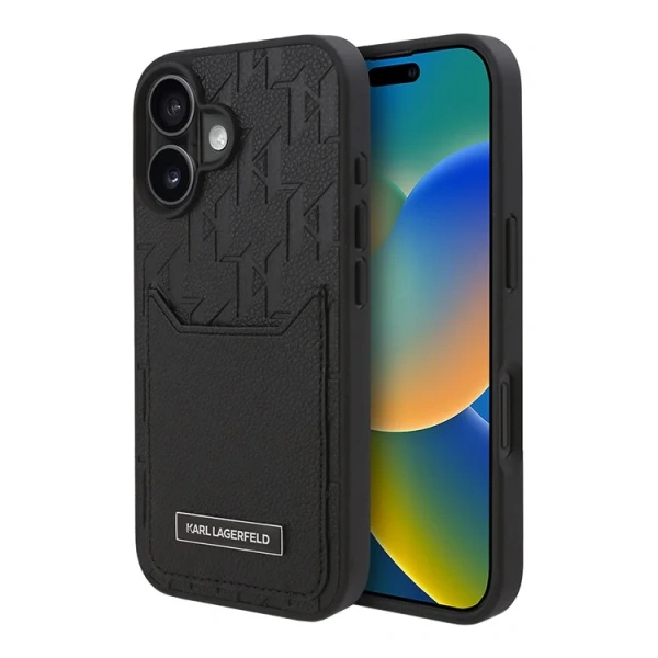 Lagerfeld для iPhone 16 чехол Cardslot PU Grained Monogram with Pocket Hard Black