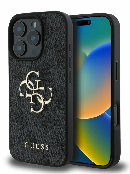 Guess для iPhone 16 Pro чехол Fixed Glitters 4G Big metal logo Hard Black