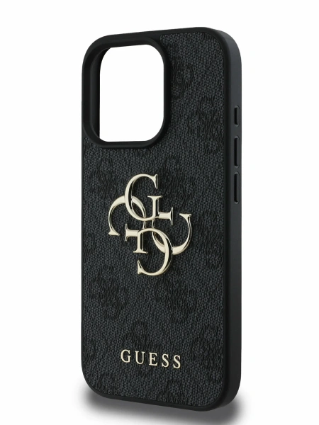 Guess для iPhone 16 Pro чехол Fixed Glitters 4G Big metal logo Hard Black