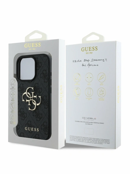 Guess для iPhone 16 Pro чехол Fixed Glitters 4G Big metal logo Hard Black